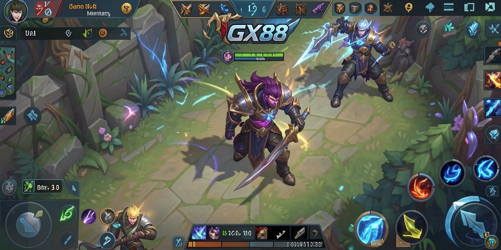 Screenshot GX88 menampilkan pertempuran epik antara tim di arena.