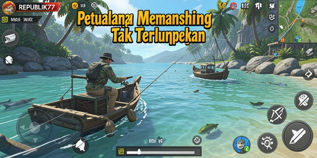 Screenshot utama REPUBLIK77 menampilkan pengalaman memancing yang imersif.